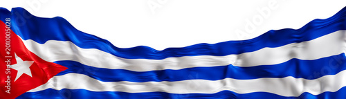 Cuba national flag appears with a realistic waving effect on a clear background. The flag has red, white, and blue stripes, showcasing the country's identity