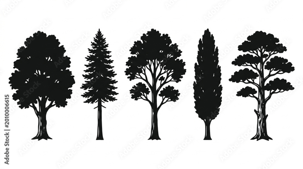 Fototapeta premium Silhouettes of various tree species.