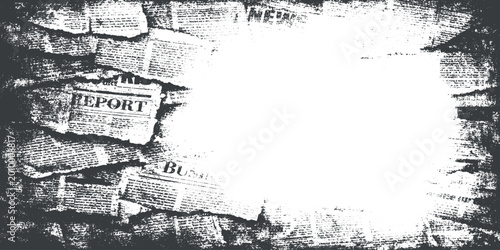 Foto Monochrome grunge news background with layered torn newspaper pages distressed t