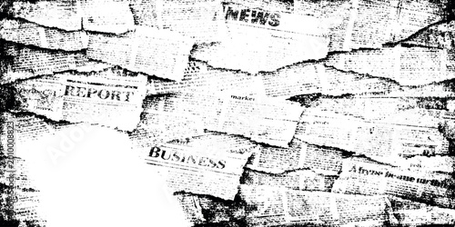 Bild auf Leinwand Distressed grunge newspaper collage background with torn paper texture monochrom