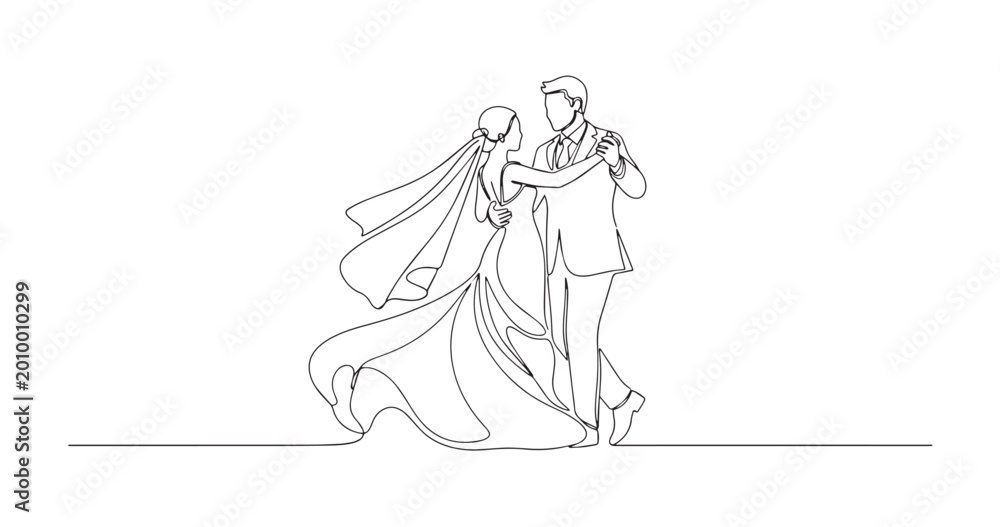 Naklejka premium Minimal One Line Dancing Couple Romantic Pose Continuous Line Drawing Vector Illustration