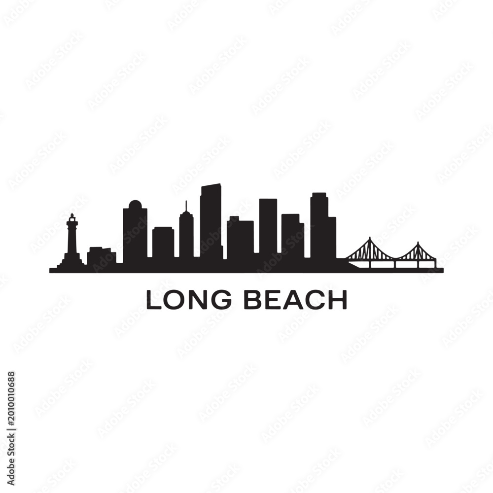 Obraz premium Long Beach skyline silhouette against a white background