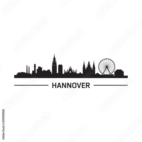 Hannover skyline silhouette with city name on white background