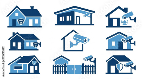 Quadro su tela Security cameras on house icons.