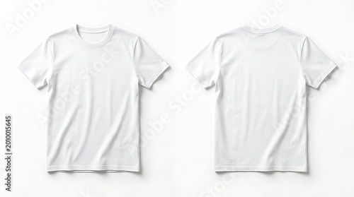 Blank white t-shirt front and back views, isolated on clean background, perfect for apparel design mockup template