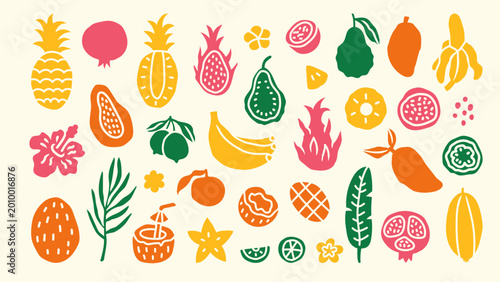 Konstfotografi Tropical Fruits Abstract Shapes Set