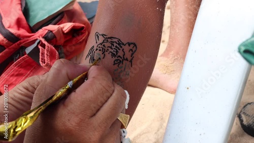 Temporary Tattoo Art The Artistic Creation of a Vibrant Tiger Design on Skin for Enjoyment