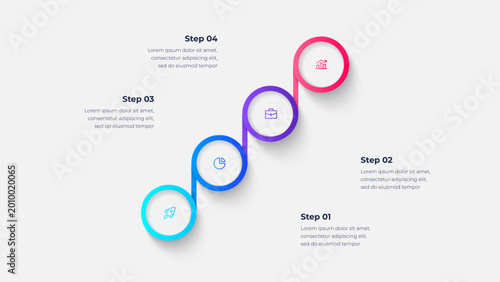 Diagonal business process infographic template with 4 steps. Modern gradient style upward timeline vector design