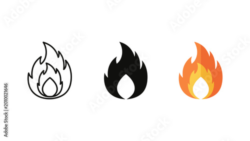 Foto Collection of flame icons in outline solid black colored styles with silhouette,