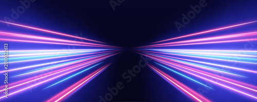 Quadro su tela Futuristic light trails flow across dark urban highways