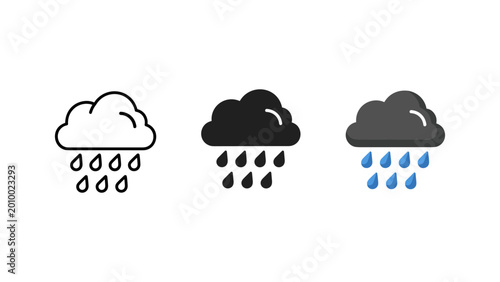 Fényképezés Vector icons of rain clouds with heavy rain illustration precipitation silhouett