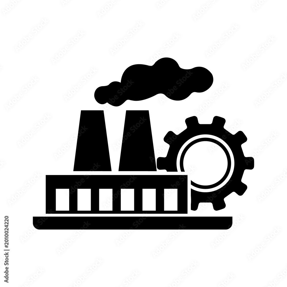 Naklejka premium Factory building icon vector illustration of urban industrial skyline silhouette design