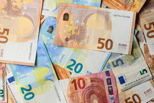 Euro money 5, 10, 20 and 50 notes on table