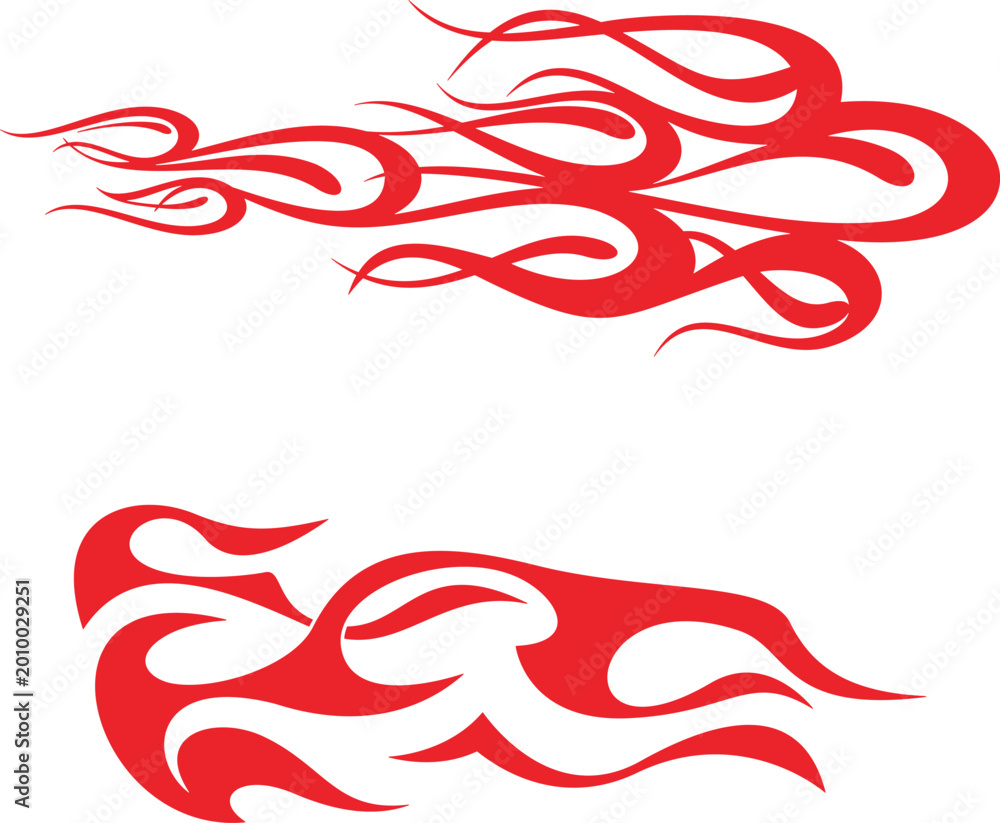 Fototapeta premium Vector flames for vehicle vinyl decals and wraps. Ready-to-cut graphics, great side decals for racing cars, off-road and sport vehicles, hot rod automobiles, ATVs, trucks, motors and bikes.