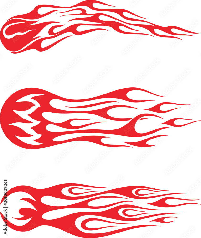 Fototapeta premium Vector flames for vehicle vinyl decals and wraps. Ready-to-cut graphics, great side decals for racing cars, off-road and sport vehicles, hot rod automobiles, ATVs, trucks, motors and bikes.