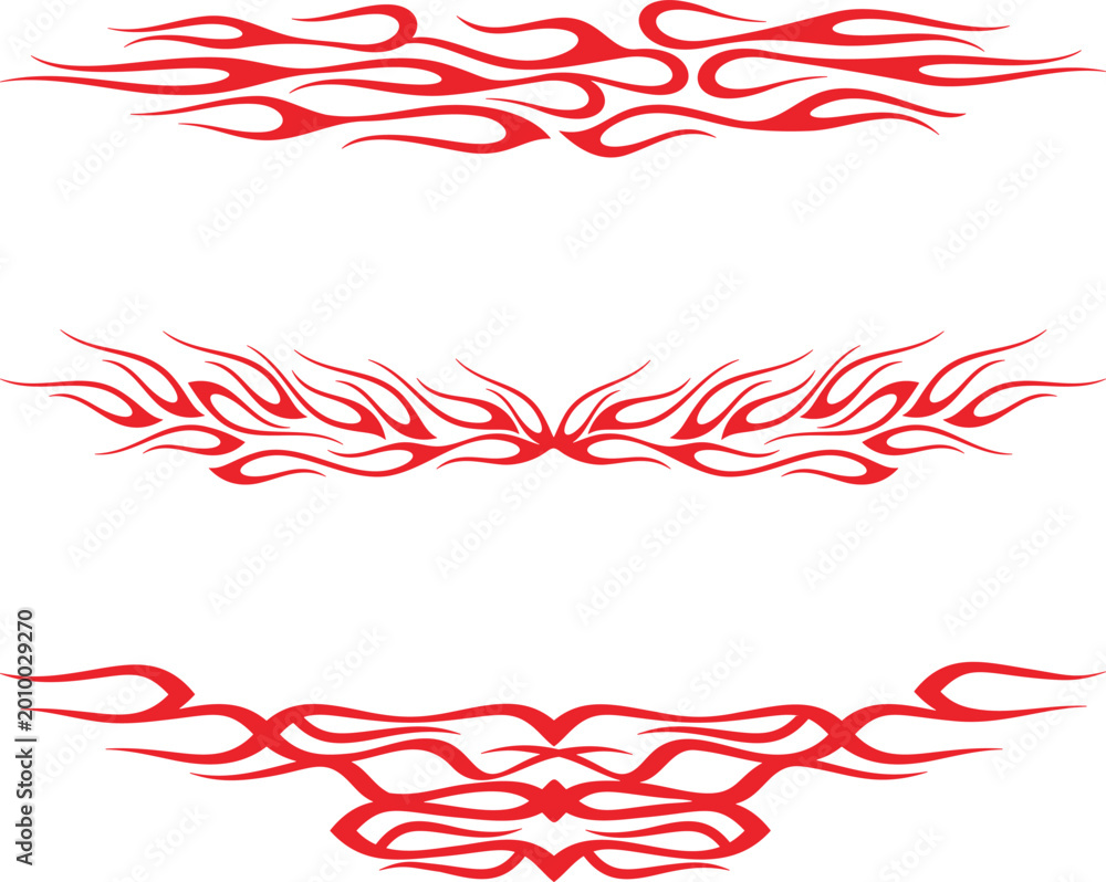 Fototapeta premium Vector flames for vehicle vinyl decals and wraps. Ready-to-cut graphics, great hood decals for racing cars, off-road and sport vehicles, hot rod automobiles, ATVs, trucks, motors and bikes.