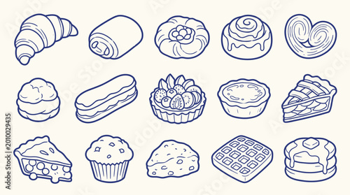 Cuadro en lienzo A delightful collection of various baked goods and pastries in an illustrative style
