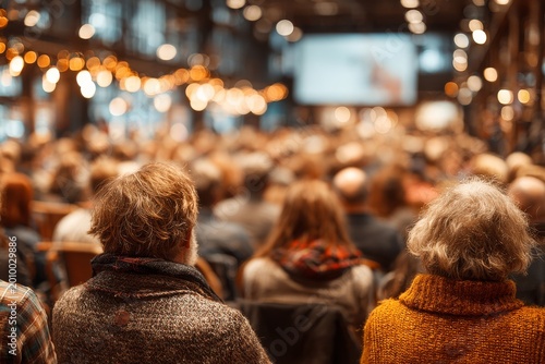 faceless travelers attending travel enrichment educational lecture. Generative AI