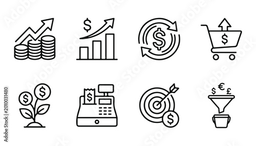 Financial icons set for business and investment concepts
