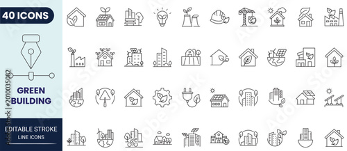 Foto Green building icon set in outline style