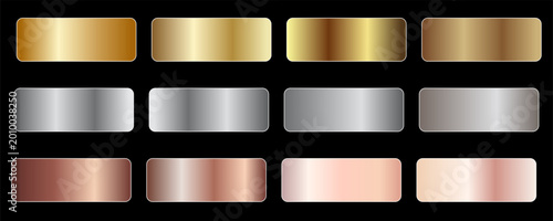 Collection of gold silver bronze and rose gold gradient texture background vector