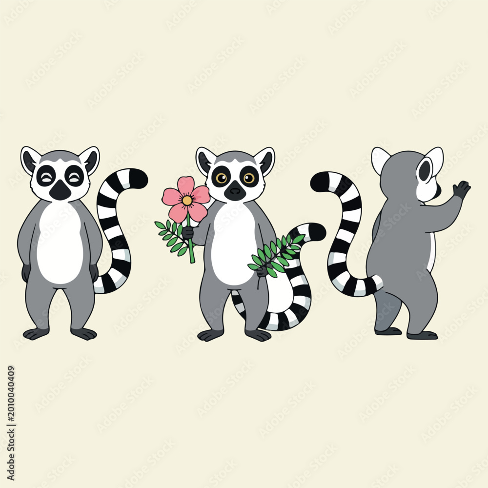 Ταπετσαρία Cute lemur animal characters, Madagascar wildlife forest set, playful primate mo