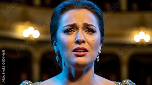 Emotional Opera Singer Performing on Stage with Dramatic Expression.