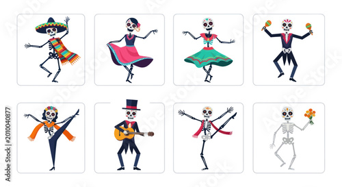 Картината върху платно Dia de los Muertos Skeletons Dancing and Celebrating