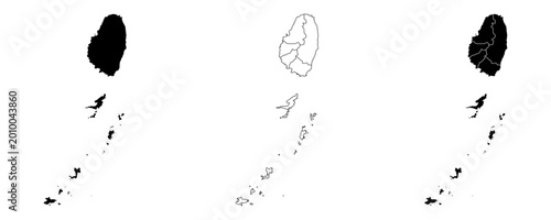 Fotografía Saint vincent and the grenadines map vector outline, Detailed Saint Vincent map illustration with various and surrounding islands on a white background