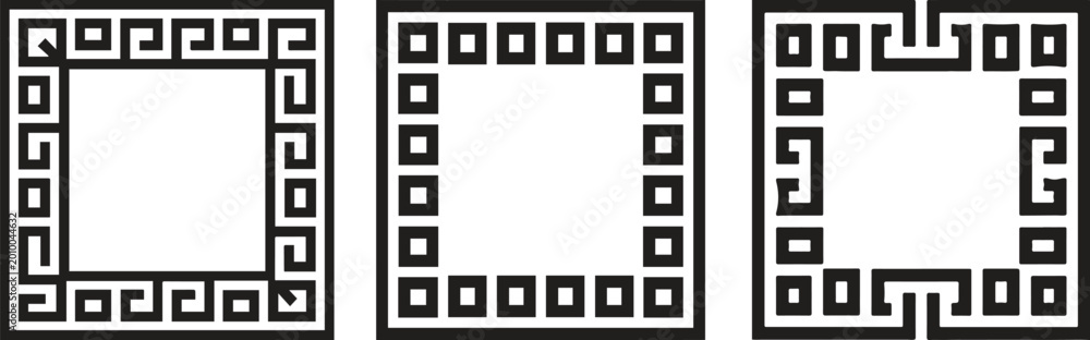 Obraz premium Geometric Greek Key Square Icons - Traditional Meander Border Set