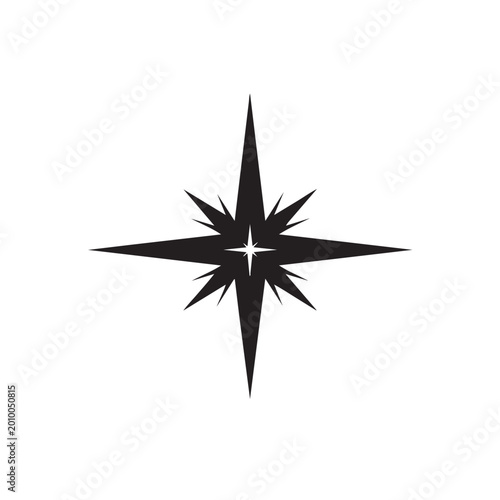 Slika na platnu Black four pointed compass star silhouette vector graphic element with nautical