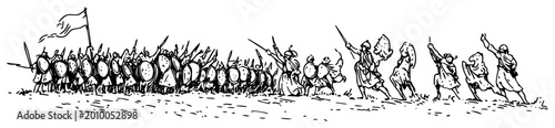 Foto Medieval warriors army in battle formation hand drawn vintage engraving style hi