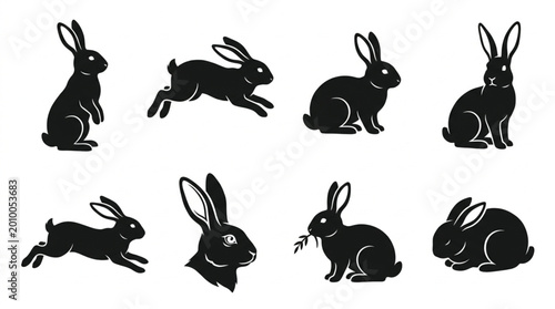 Fényképezés Group of rabbits in various poses.