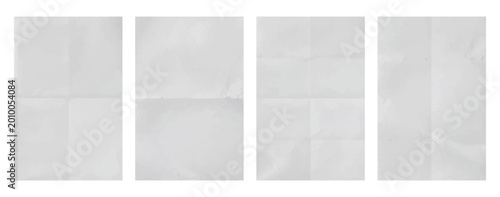 Photos White folded paper texture set, realistic creased blank sheets collection for mi