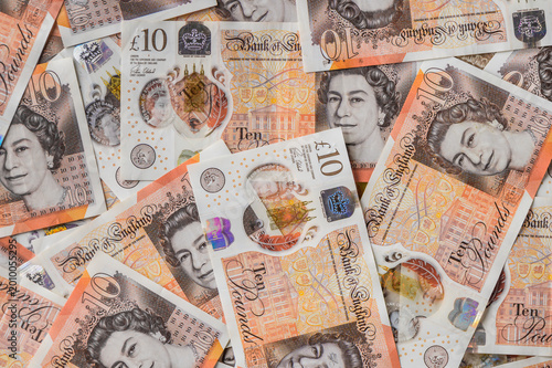 British 10 Pound Sterling Banknotes Close Up