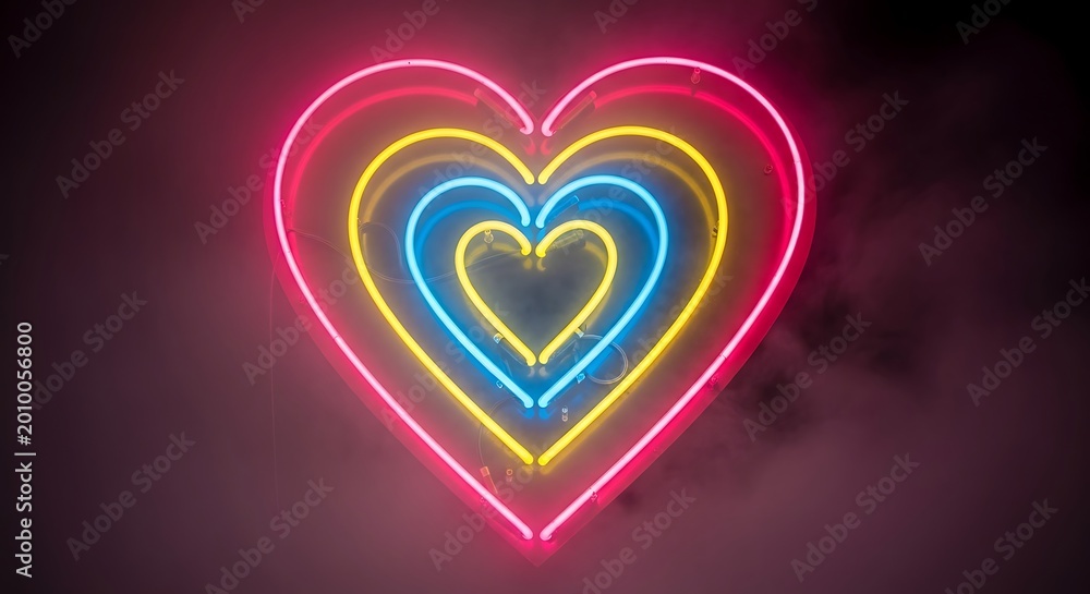 Fototapeta premium Vibrant Neon Heart Lights in a Tunnel of Love.