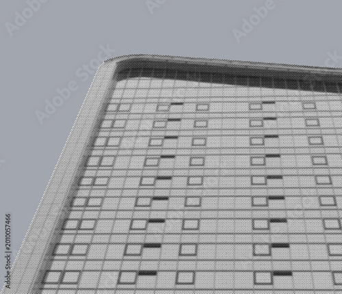 Close up of a modern building facade with a repeating window grid. The architectural exterior creates a geometric urban pattern. Useful for real
