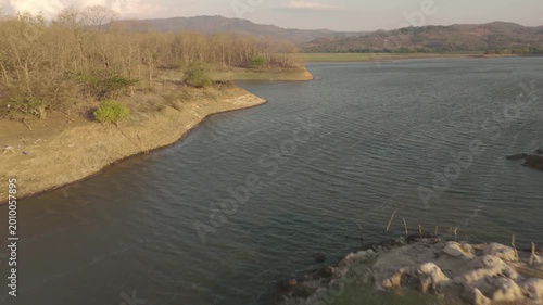 Aerial view of the islands on Lago Suchitlan in El Salvador. The Cerrón Grande Reservoir, also known locally as Lake Suchitlán, is a reservoir in northern El Salvador and the largest body of fre