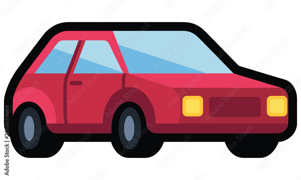 Fototapeta premium Simple flat design red car icon representing automotive and transport services isolated on white background