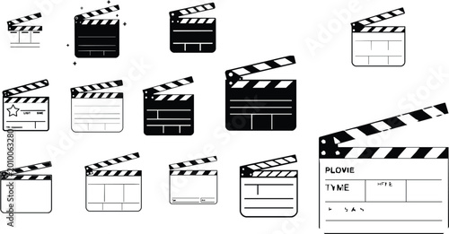 Clapperboard Outline Icon Movie Slate Film Production Symbol Isolated on White Background