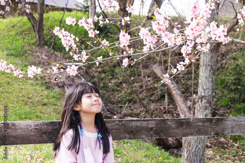 Girl Enjoying Cherry Blossoms in Spring