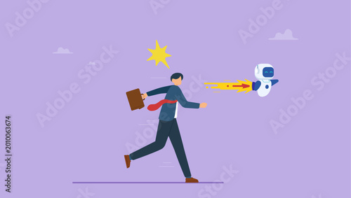 Cuadro en lienzo Businessman racing against a robot