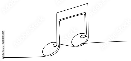 Musical note continuous line art illustration, minimalist song melody and sound symbol for music studio design