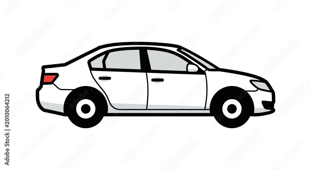 Fototapeta premium White sedan car illustration on white background for transportation concept