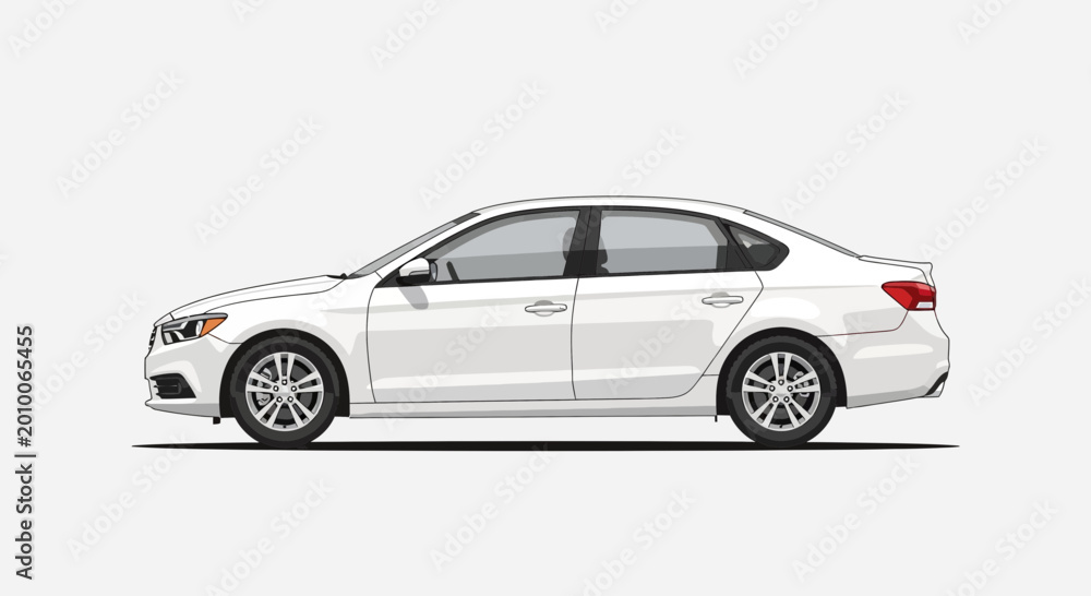 Fototapeta premium White sedan car isolated on white background transportation concept vector