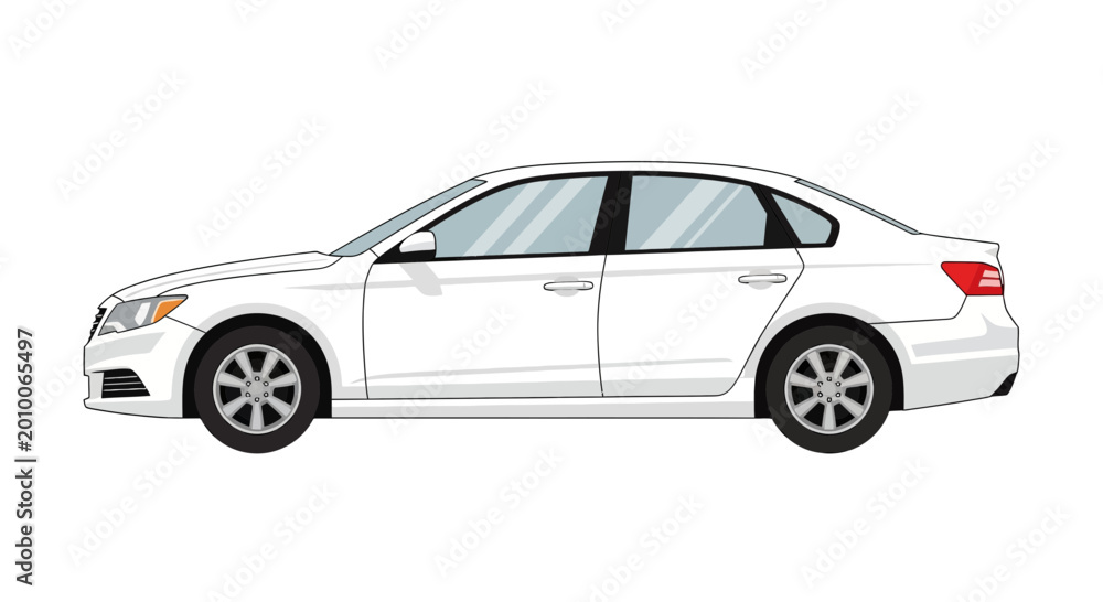 Fototapeta premium White sedan car isolated on white background vector illustration