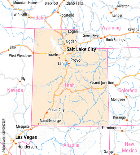 Obraz na płótnie Map of the State Utah (United States of America) and neighboring states for small print size