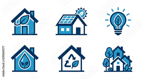 Photos Eco Friendly House Icons with Symbols.
