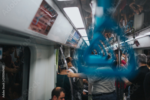 ISTANBUL TURKEY - August 2019: Subway Handrail metro close-up