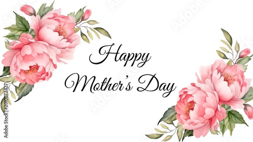 Happy Mother’s Day Floral Greeting Card with Pink Peony Flowers Elegant Typography